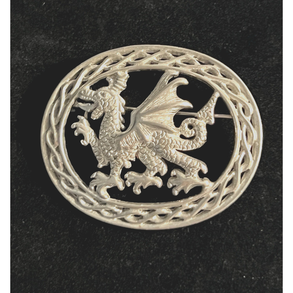 Ancient Methological Dragon Brooch Pin Silver Marcasite Signed GS